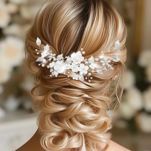 Ushiny Blumen Braut Hochzeits Haarranke silberne Perle Braut Stirnband Kristall Haarschmuck für Frauen und Mädchen