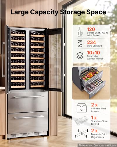 Image of VEVOR 30in Wine Fridge Beer Cooler Refrigerator 120 Bottle 234 Can Capacity
