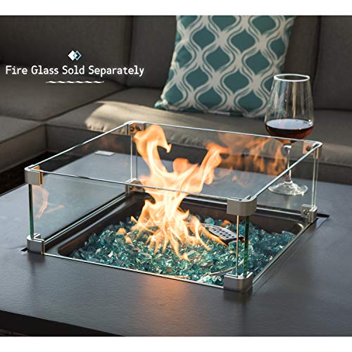 COSIEST-4-Piece-Propane-Fire-Pit-Outdoor-Furniture-Brown-Sofa-Set-Patio-Sectional-w-32-inch-Square-Wicker-Fire-Table-40000-BTU-Fits-20lb-Tank-Outside-w-Glass-Wind-Guard-for-Garden-Backyard