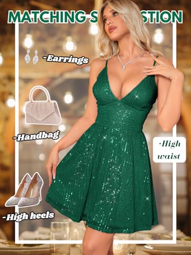 Image of Kaei&Shi Sexy Sequin Dress,Deep V Backless Corset Dresses,Glitter Sparkly Outfits for Women Birthday Party Cocktail Nye