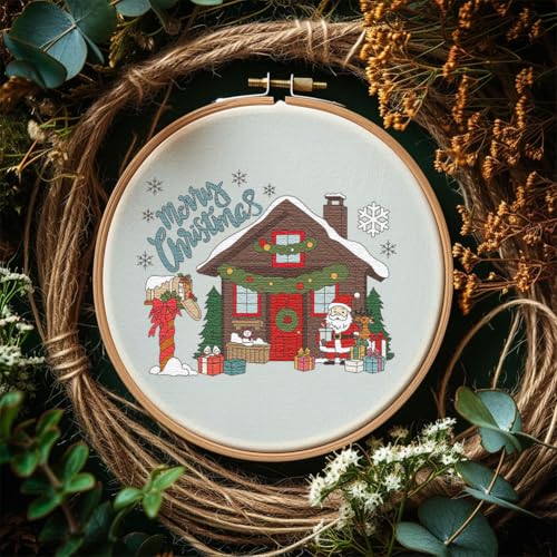 Image of Peacoblue Water Soluble Embroidery Patterns for Beginners, Christmas Santa Claus House Tree Sleigh 4 Sheets with 14pcs, Wash Away Embroidery Pattern Stabilizer for Hand Sewing Lover Women Adults