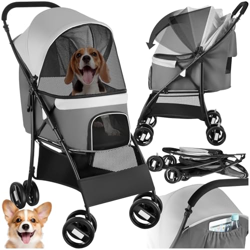 tectake® Carrito para Mascotas, Plegable, con Suspensión y 2 Arneses Ajustables, Ruedas Dobles Giratorias y con Freno, Tejido Oxford Resistente al Agua, Transporte Seguro para Perros, Gatos y Mascotas