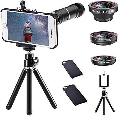 HD 4 in 1 iPhone Camera Lens Kit - ARORY 12X Telephoto Lens + 180 Degree Fisheye Lens + 2 in 1 Macro and 0.65X Wide Angle Lens + Hard Case for iPhone 6/ 6s/ 6 Plus/ 6s Plus + Tripod + Holder