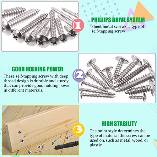 Keadic 275 Pcs 12 Sizes M3/M4/M5/M6 304 Stainless Steel Round Head Self Tapping Screws Assortment Set Phillips Drive Wood Screw Pan Head Sheet Metal Self-Drilling Screws - Image 4