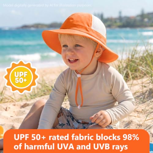 Image of BASSDASH Kids UPF 50+ Wide Brim Sun Hat for Summer Beach Outdoor