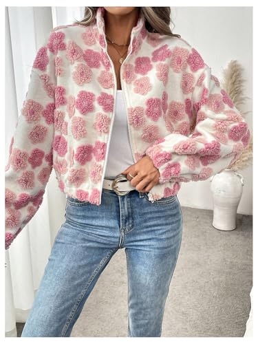 SOLY HUX Women's Zip Up Fleece Crop Jacket Long Sleeve Cute Floral Outerwear Coats Fall Winter Outfit2