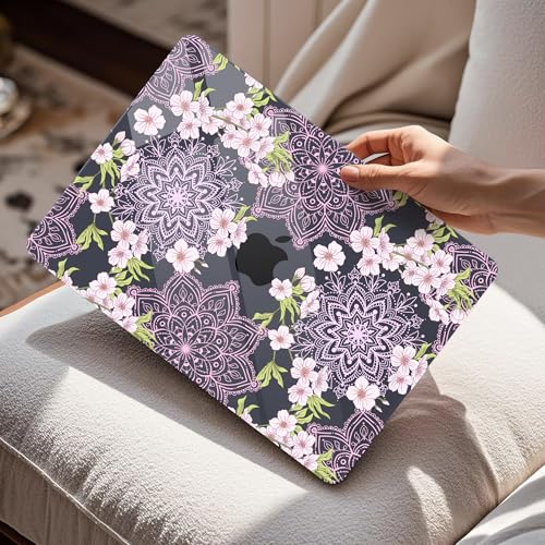 Image of Mektron Case for 2026 MacBook Air 13-inch M5 Laptop A3449 with 13.6-inch Liquid Retina Display, 2025 2024 2022 M4 /M3 /M2 MacBook Air 13 inch Hard Shell Cover, Model A3240 A3113 A2681, Blossom Sakura-Black