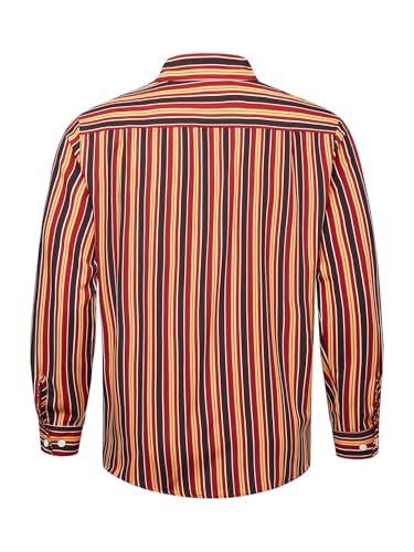 Hardaddy Men's Classic Color Contrast Striped Shirt Long Sleeve Casual Button Down Shirts Blouse Red 01 M — view 3