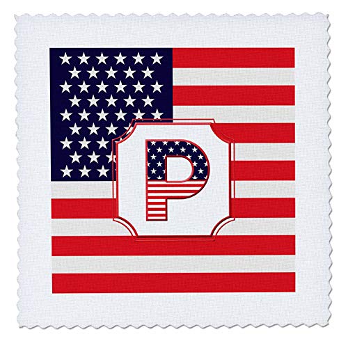 14x14 inch Quilt Square - Letter P Stars and Stripes Flag USA Monogram-Personalized Initial Personal Monogram Initials