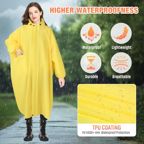 LUROON Leichter Wasserdichter Regenponcho Regenjacke Damen Herren mit Kapuze Faltbare Regencape Fahrrad mit Taschen Reflexstreifen, Wiederverwendbar Regenmantel für Wandern Angeln Radfahren Reisen