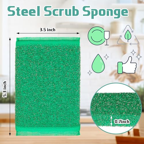 Image of Thyle 24 Pack Steel Wool Scrubber Kitchen Sponges, Heavy Duty Non Scratch Metal Sponges, Reusable Cleaning Scrub Pads for Dishes, Pots, Pans, Sink and Tough Hard Stains (Vibrant Color)
