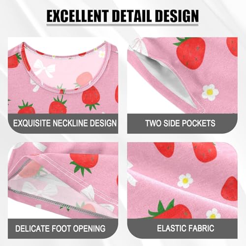 Strawberry Bow Flower Pajama Set Short Sleeve Pajamas Shorts Sets Cotton Soft Loungewear Sleepwear 5Y4