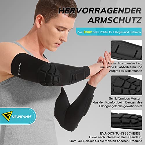 Newbyinn Gepolsterte Armschoner 2er-Pack, Ellenbogen Unterarm Armlinge Mit Polster Ellenbogenschoner für Volleyball Fußball Basketball