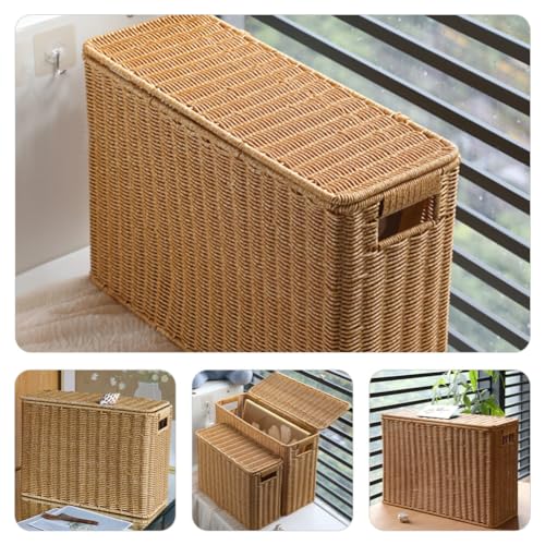Cesta decorativa con tapa tejida a mano para interiores elegantes 3
