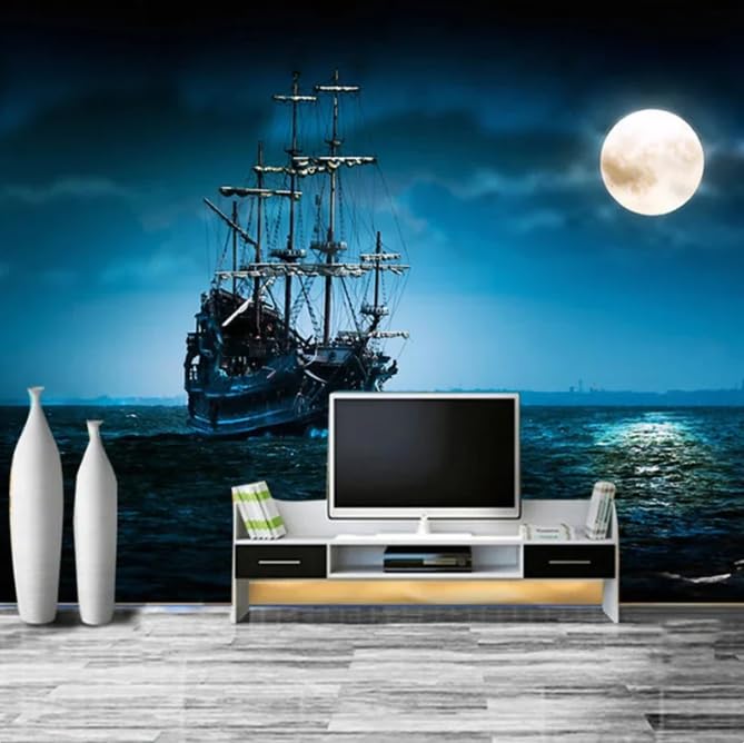 Papier peint intissé voilier paysage de nuit effet 3D haut de gamme