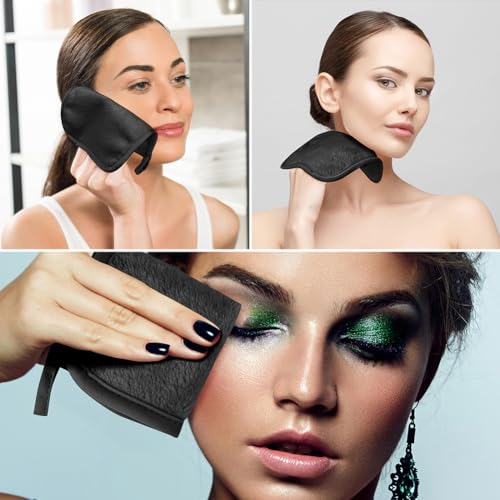 URAQT Toalla Facial Desmaquillante de Microfibra, 6 Pcs Negro Toallas Desmaquillantes Reutilizables, Paño de Limpieza de Hipoalergénica para Todo Tipo de Lavado de Piel Limpieza Facial (20 x 20 cm) - imagen 6