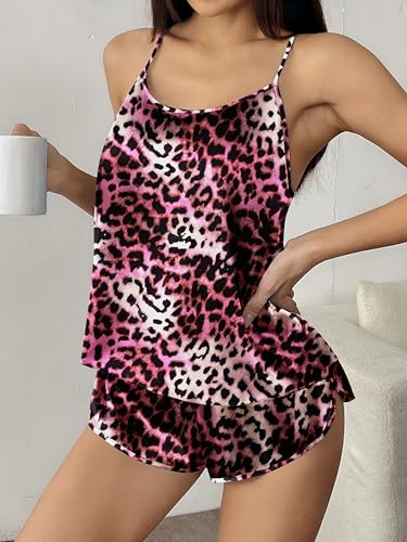 Image of Ekouaer Silk Pajamas Set for Women Satin Backless Lingerie Pjs Cami Top and Shorts Nightwear