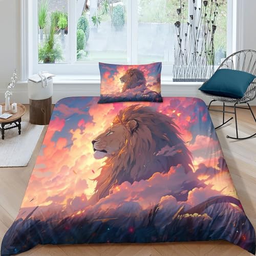 Parure de lit lion 135x200 de qualité supérieure avec impression 3D haute définition durable - 2