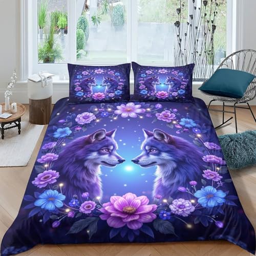 Housse de couette loup super douce lit simple parure microfibre résistante infroissable