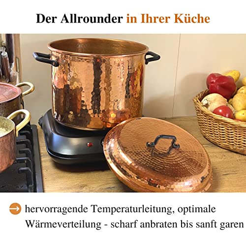 Foto von Copper Garden Kupfertopf mit Deckel + Griffen aus Schmiedeeisen 8 L I Gehämmerter Kupferkochtopf aus blankem Kupfer: Ideale Wärmeleitung & -verteilung I Robuster Kupfer Topf 100% lebensmittelecht