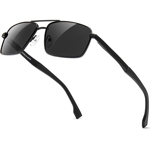 SUNGAIT Retro Rectangle Sunglasses Men Adjustable Anti-slip Temple Polarized UV400 Lens for Driving Fishing