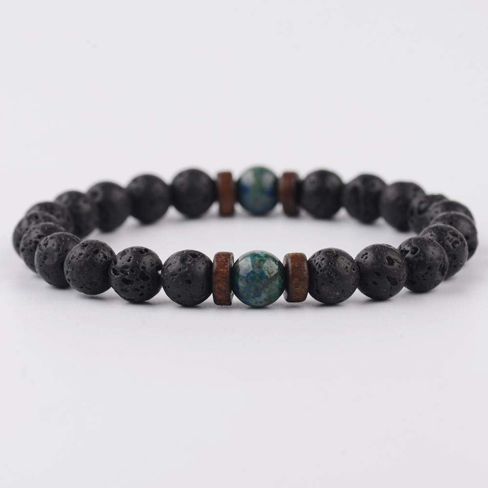 Steinarmband, Naturstein -Perlen Armband Modestudent Paar Berggrüne Stein Vulkanstein Holz Perlen Armband Personalisierte Kleidung Accessoires Schmuck Schmuck