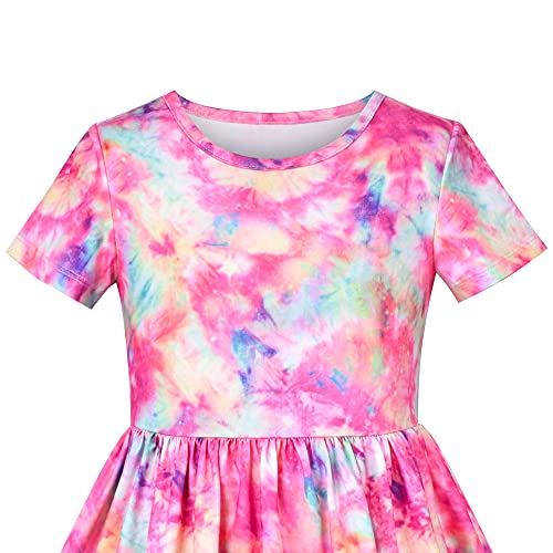 Sunny Fashion Girls Dress High-Low Fairy Hem Tie-dye Style Casual Short Sleeve3