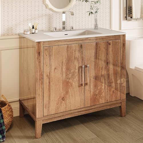 39-Bathroom-Vanity-with-Sink-Combo-Farmhouse-Bathroom-Vanity-with-Storage-Single-Sink-Bathroom-Vanity-with-High-Gloss-Wood-Grain-Yellow-Oak 39 Bathroom Vanity with Sink Combo Farmhouse Bathroom Vanity with Storage Single Sink Bathroom Vanity with High Gloss Wood Grain Yellow Oak