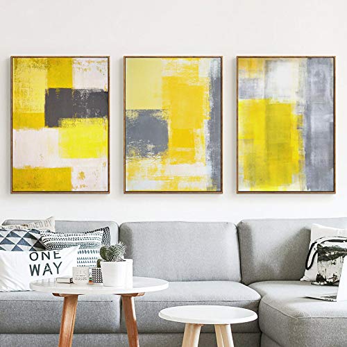 Peinture abstraite jaune et gris pour illuminer le mur de votre chambre à coucher