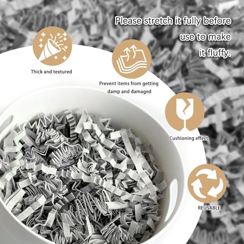 Image of 1 /2LB Light Gray Crinkle Cut Paper Shred Filler Great for Gift Wrapping, Light Gray Basket Fillers, Birthday, Gift Wrapping, Anniversary, Halloween Thanksgiving Christmas Party Decor Filling Supplies