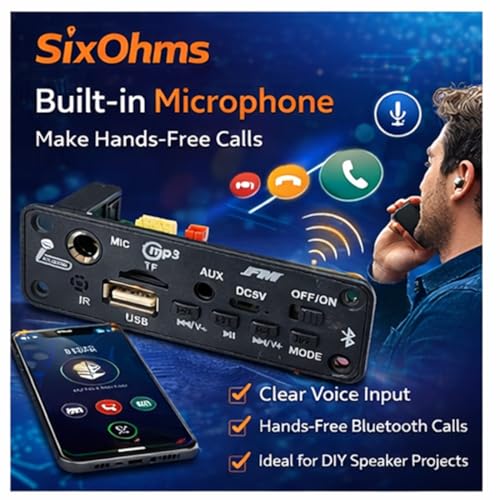 Image of Bluetooth MP3 Decoder Module with FM Radio, USB, AUX, TF Card & Mic | 5V Audio Player Board for DIY Speaker, Amplifier & Home Audio Projects (Pack of 1)