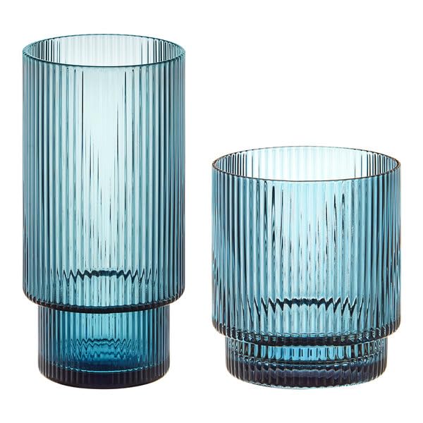 Lore Blue Rocks and Highball Glass Set 24 Pieces 10-13 oz Capacity