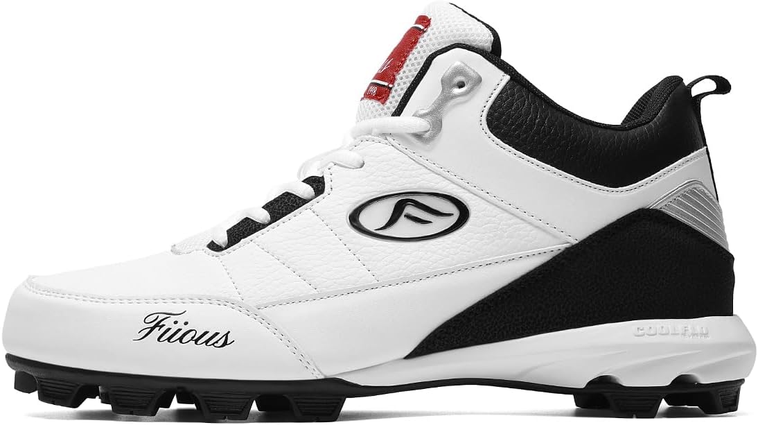 Men's Baseball Cleats Black White Outdoor High-Tops Lace-Up Non-Slip Spikes Football Shoes Competition/Training Combat Boots Baseball Sneakers