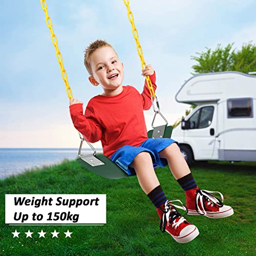 Image of REZNOR Heavy Duty Flexible Swing Seat with Metal Triangle Ring, Anti-Rust Chain Set for Kids & Adults, Playground, Jungle & Gym (Green-Yellow, 2 Meter)