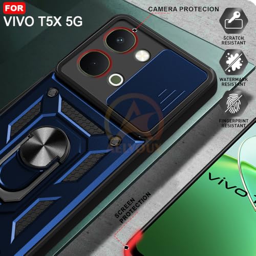 Image of Armor Bumper Back Cover Case for iQOO Z11X / Vivo T5X / Vivo Y51 Pro 5G | Rotating Camera Cover, Ring Holder & Kickstand | Heavy Duty & 360 Degree Protection Back Cover (Blue)