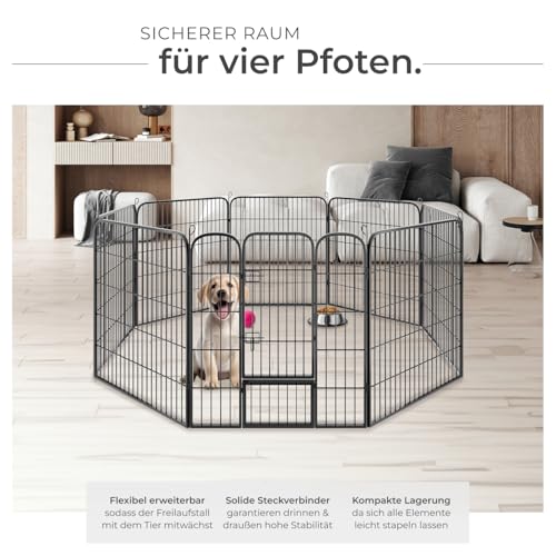 tectake Welpenauslauf 80 cm hoch, 8 Gitter, Welpenlaufstall, Freigehege, Tierlaufstall faltbar, Freilaufgehege, Hundelaufstall mit Tür, für Hunde, Katzen, Hasen, Meerschweinchen, Kleintiere - schwarz