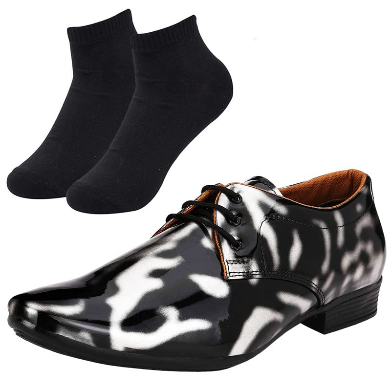 l Men Black Silver Formal Shoes with Black Socks-image-1