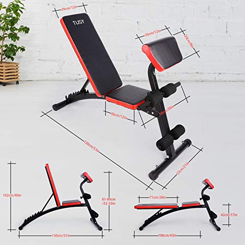 TUSY Adjustable Weight Bench for Full Body Workout Multi-Purpose Utility Weight Bench Flat Bench Press for Home and Gym