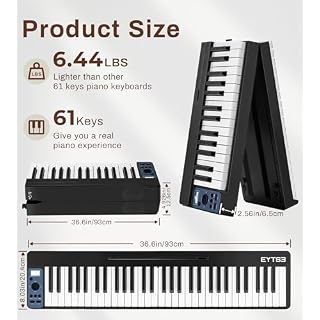 EYTSE Clavier de piano pliable à 61 touches, piano numérique semi-lesté, clavier de piano portable, sans fil et MIDI, clavier électronique pliable pour débutants, enfants, adultes (noir) - Les Beatles, Paul McCartney, John Lennon, RIngo Starr, George Harrison EYTSE Clavier de piano pliable à 61 touches, piano numérique semi-lesté, clavier de piano portable, sans fil et MIDI, clavier électronique pliable pour débutants, enfants, adultes (noir) – Image 7