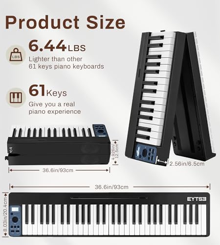 EYTSE Clavier de piano pliable à 61 touches, piano numérique semi-lesté, clavier de piano portable, sans fil et MIDI, clavier électronique pliable pour débutants, enfants, adultes (noir) - Les Beatles, Paul McCartney, John Lennon, RIngo Starr, George Harrison EYTSE Clavier de piano pliable à 61 touches, piano numérique semi-lesté, clavier de piano portable, sans fil et MIDI, clavier électronique pliable pour débutants, enfants, adultes (noir) – Image 8