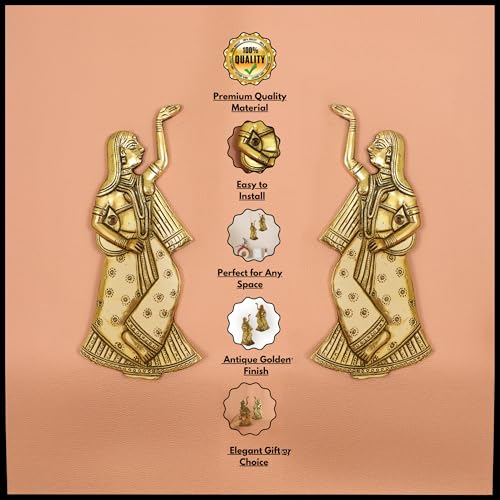 Image of Spillbox Brass Dancing Wall Hanging |Traditional Hanging for Home|Living Room|Door Hanging Decor|Statue Sculpture for Home & Office Decor- Brass Dancing Girl Wall HangingSet of 2[950gm]