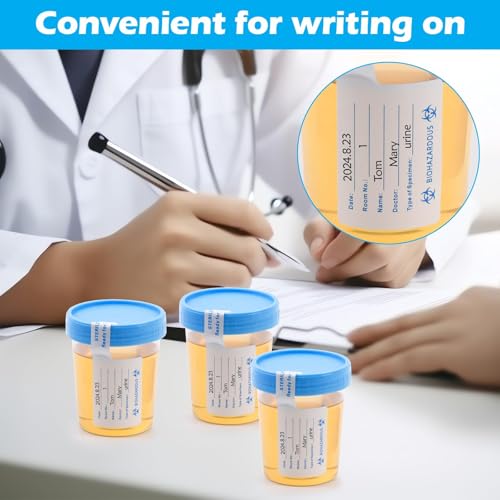 RXLWYUNLAE 30 Pcs 4 oz Disposable Specimen Cups for Urine Fecal Testing with Leakproof Screw Lids Labels Blue Lids - Thumbnail 5
