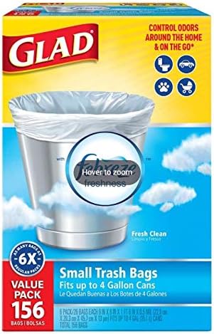 Glad Odor Shield 4 Gallon Household or On the Go Trash Bags, Fresh Clean Scent (156 bags) (Pack of 3)