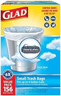 Glad Odor Shield 4 Gallon Household or On the Go Trash Bags, Fresh Clean Scent (156 bags) (Pack of 3)