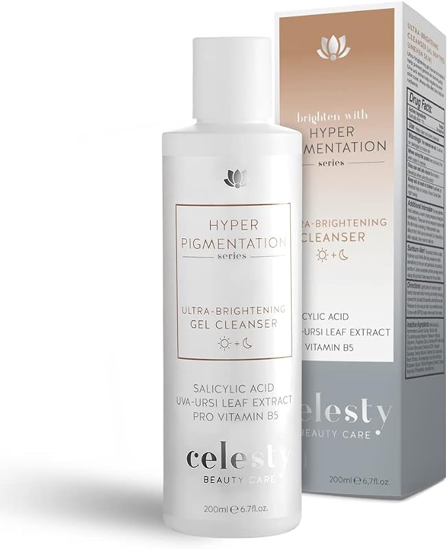 Gel de limpeza facial Celesty Beauty Care com vitamina C, ácido glicólico (AHA), ácido salicílico (BHA), extrato de folha de uva-ursina e pró-vitamina B5, 198 mL