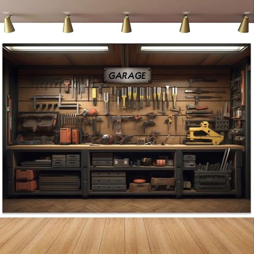 Yeele 7x5ft Garage Interior Backdrop Workshop Tools Cabinet Mechanic Tool Room Booth Background Repair Maintenance Shop Vinyl Wallpaper Background Kids Boys Birthday Party Decoration