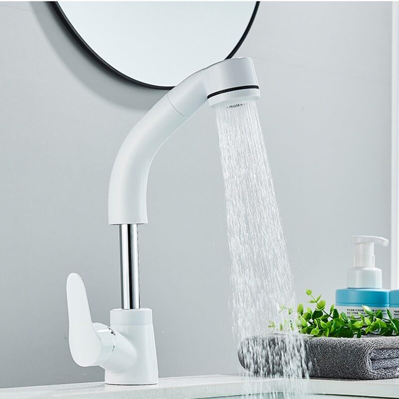 Robinet lavabo salle de bain mitigeur évier extensible blanc deux modes