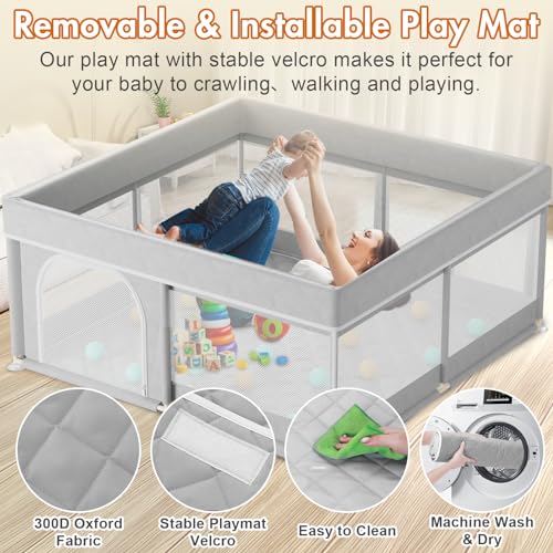 Omzer Baby Playpen with Mat 50x50inch: Large Playpen for Babies and Toddlers Indoor Safety Play Pen with Soft Breathable Mesh - All-Wrapped Sponge Sturdy Play Yard with Stable Magic Sticker - Thumbnail 3
