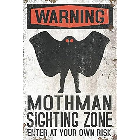 Eeypy Funny Bathroom Metal Warning Mothman Sighting Zone Office Home Classroom Decor Gifts Best Farmhouse Decor Gift Ideas for 8x12 Inch, Tin Sign Cover