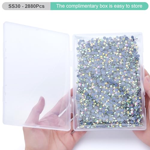 Image of Hotfix Rhinestones Bulk, 2880PCS Crystal AB Hot Fix Rhinestones for Clothes DIY Decoration Crafts, Crystal AB, SS30, 6.3-6.5mm